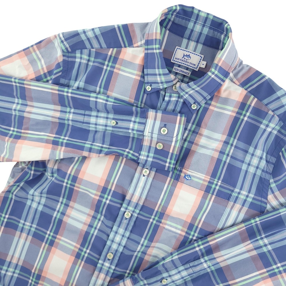 Southern Tide Shirt Mens M Blue Plaid Long Sleeve Button Down Performance Casual